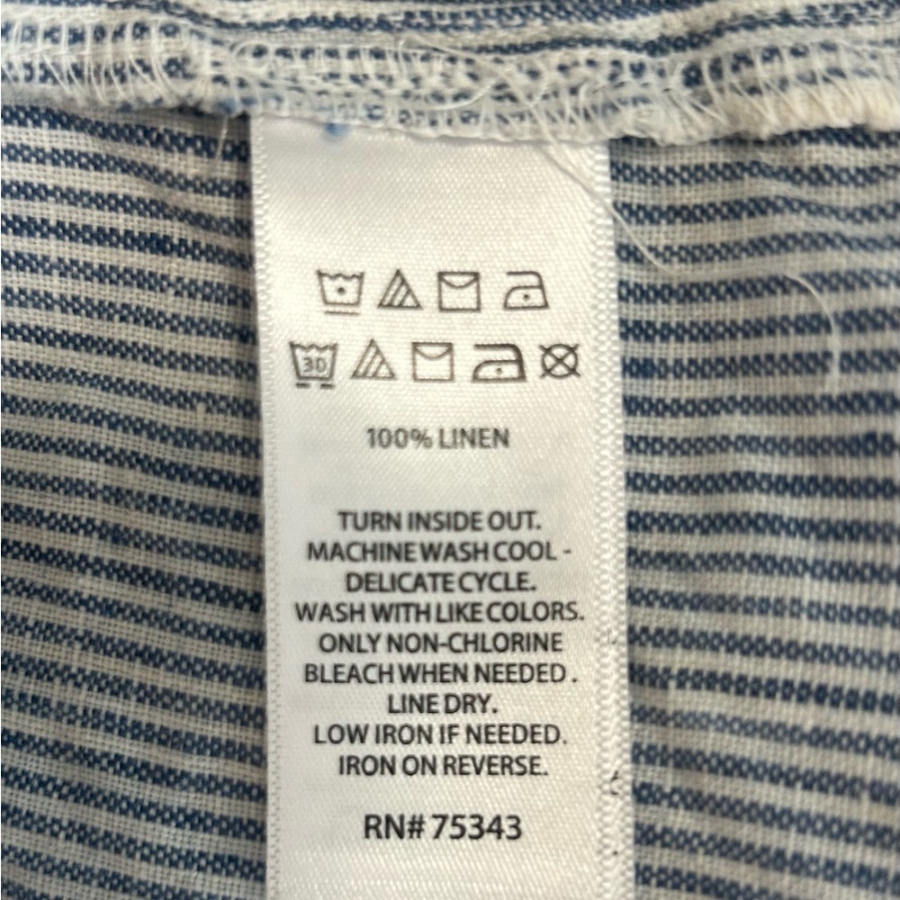 Lucky Brand Blue Striped V Neck Asymmetrical Tiered Linen Dress sz XL Coastal - Picture 11 of 14